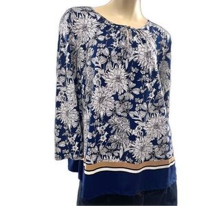Liz Claiborne- Blue and White Floral Work Blouse- XXL